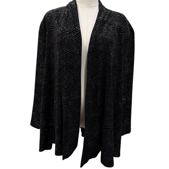 Vintage J.B.S. Black Velvet Rhinestone Cardigan Jacket 16 Glam Disco Holiday - Picture 1 of 9
